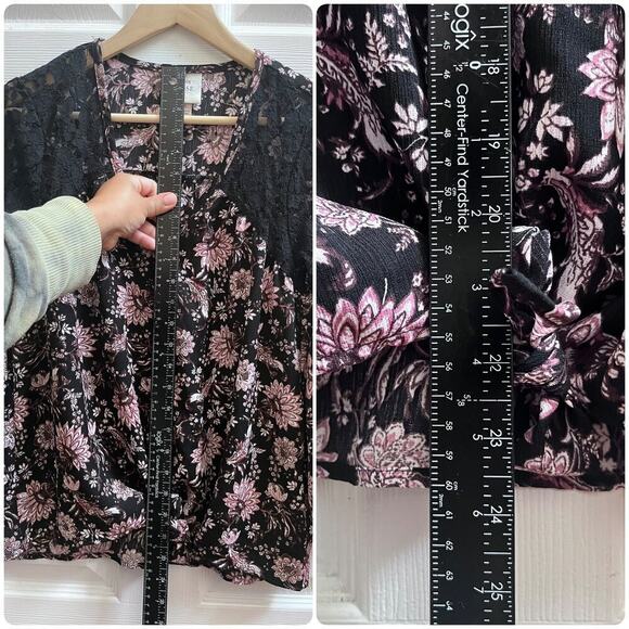 Knox Rose Floral Boho Bell Sleeves Lace Detail Button & Tie Blouse Size Small - Picture 8 of 12